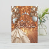 Sweet sixteenガウン金ゴールドスパークルバルーンクラウン 招待状 (スタンド正面)