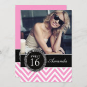 SWEET SIXTEENガーリーピンクの山形模様 招待状 (正面/裏面)