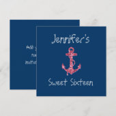 Sweet sixteenガーリー·ピン航海のクグリッターいかり 招待状 (正面/裏面)