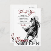 Sweet sixteenギャロピンホーススケッチフラット誕生日 サンキューカード (正面/裏面)