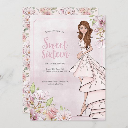 Sweet sixteenグラモールガール誕生日招待状 招待状 (正面/裏面)