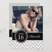 SWEET SIXTEENグレージグザグシェブロンパターン 招待状 (正面/裏面)