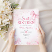 Sweet sixteenコケットピンク弓パール 招待状