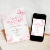 Sweet sixteenコケットピンク弓パール 招待状