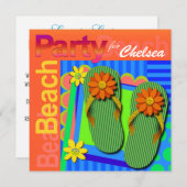 Sweet sixteenサマーおもしろいビーチサンダル-ビーチパーティー! 招待状 (正面/裏面)