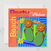Sweet sixteenサマーおもしろいビーチサンダル-ビーチパーティー! 招待状 (正面)