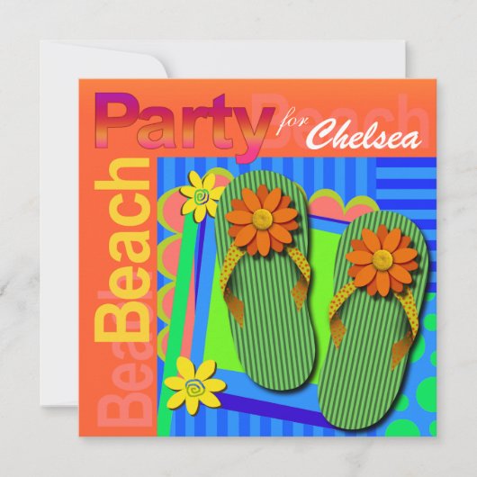 Sweet sixteenサマーおもしろいビーチサンダル-ビーチパーティー! 招待状 (正面)