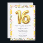 Sweet sixteenサマーレモンバースデーパーティー 招待状<br><div class="desc">夏のレモインスパイアンフローラの葉のパターンデザインsweet sixteen誕生日パーティーの招待。春10代のや夏の間に祝sweet sixteenである女の子にとって可愛い。おもしろいと明るい16歳の誕生日パーティーの招待状。</div>