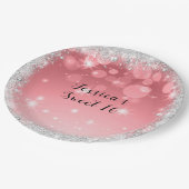 Sweet sixteenシルバーグリッターピンク ペーパープレート (アングル)