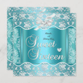 Sweet sixteenスウィート16かわいらしブルーホワイトレース 招待状 (正面/裏面)