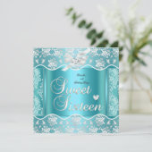 Sweet sixteenスウィート16かわいらしブルーホワイトレース 招待状 (スタンド正面)