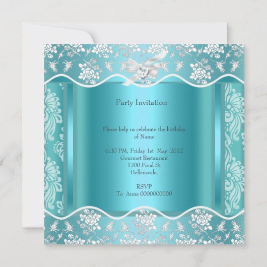 Sweet sixteenスウィート16かわいらしブルーホワイトレース 招待状 (裏面)