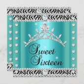 Sweet sixteenスウィート16ゼブラティール(緑がかった色)白黒 招待状 (正面/裏面)