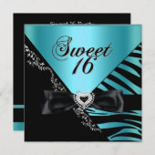 Sweet sixteenスウィート16ゼブラブルーブラック 招待状 (正面/裏面)