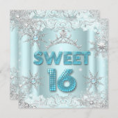 Sweet sixteenスウィート16ティール（緑がかった色）スノーフレークシルバー2 招待状 (正面/裏面)