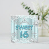 Sweet sixteenスウィート16ティール（緑がかった色）スノーフレークシルバー2 招待状 (スタンド正面)