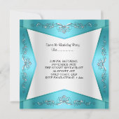 Sweet sixteenスウィート16ティール（緑がかった色）ブルーシルバーティアラ 招待状 (裏面)