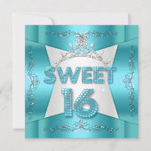 Sweet sixteenスウィート16ティール（緑がかった色）ブルーシルバーティアラ 招待状 (正面)