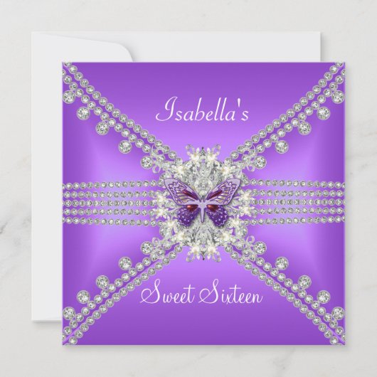 Sweet sixteenスウィート16バタフライ薄紫パール2 招待状 (正面)