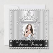 Sweet sixteenスウィート16バースデーパーティー白黒 招待状 (正面)