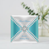 Sweet sixteenスウィート16パーティーティール(緑がかった色)ブルーホワイト 招待状 (スタンド正面)