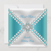 Sweet sixteenスウィート16パーティーティール(緑がかった色)ブルーホワイト 招待状 (正面)