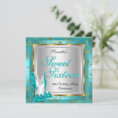 Sweet sixteenスウィート16パーティーティール（緑がかった色）ブルー金ゴールドシルバー 招待状 (スタンド正面)
