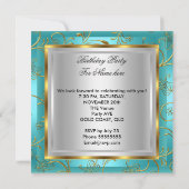 Sweet sixteenスウィート16パーティーティール（緑がかった色）ブルー金ゴールドシルバー 招待状 (裏面)
