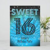 Sweet sixteenスウィート16パーティーブルーティール(緑がかった色)ブラック 招待状 (スタンド正面)