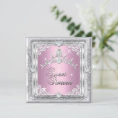 Sweet sixteenスウィート16ピンクシルバーダイヤモンドティアラ 招待状 (スタンド正面)