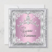 Sweet sixteenスウィート16ピンクシルバーダイヤモンドティアラ 招待状 (正面)