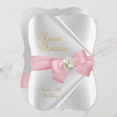 Sweet sixteenスウィート16ホワイトパールジュエルピンクボウ 招待状 (正面/裏面)