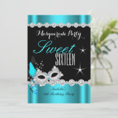 Sweet sixteenスウィート16マスカレードティール（緑がかった色）マスク2 招待状 (スタンド正面)