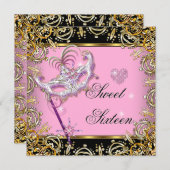 Sweet sixteenスウィート16マスカレードピンク金ゴールドブラック 招待状 (正面/裏面)