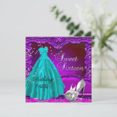 Sweet sixteenスウィート16誕生日パープルドレスガウン 招待状 (スタンド正面)