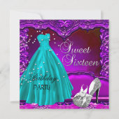 Sweet sixteenスウィート16誕生日パープルドレスガウン 招待状 (正面)