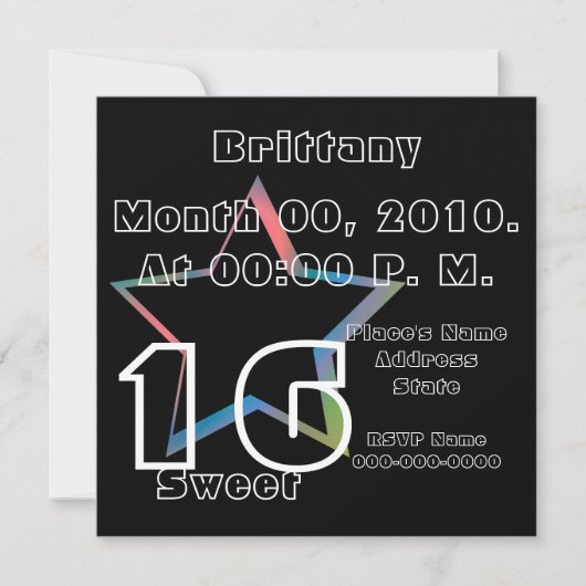 Sweet sixteenスタードム招待状- 招待状 (正面)