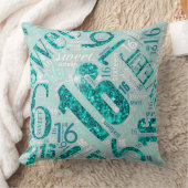 Sweet sixteenスパークルワードクラウドティール(緑がかった色)ID265 クッション (ブランケット)