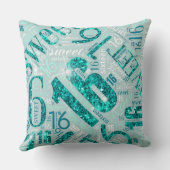 Sweet sixteenスパークルワードクラウドティール(緑がかった色)ID265 クッション (裏面)