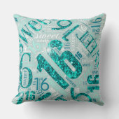 Sweet sixteenスパークルワードクラウドティール(緑がかった色)ID265 クッション (正面)