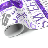 Sweet sixteenスパークルワードクラウドパープルホワイトID265 ラッピングペーパー (ロールコーナー)