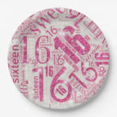 Sweet sixteenスパークルワードクラウドピンクID265 ペーパープレート (正面)