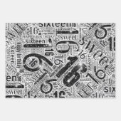 Sweet sixteenスパークルワードクラウドブラック/ホワイトID265 ラッピングペーパーシート (正面)