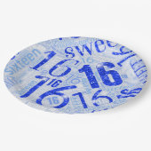 Sweet sixteenスパークルワードクラウドブルーID265 ペーパープレート (アングル)
