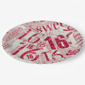 Sweet sixteenスパークルワードクラウドレッドID265 ペーパープレート (アングル)