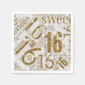 Sweet sixteenスパークルWordクラウド金ゴールドID265 スタンダードカクテルナプキン (正面)