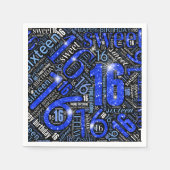 Sweet sixteenスパークルWord雲ブルーBlk ID265 スタンダードカクテルナプキン (正面)