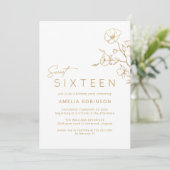 Sweet sixteenソフトグラム金ゴールド&ホワイト16誕生日 招待状 (スタンド正面)