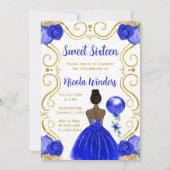 Sweet sixteenダークスキンプリンセスイン王室のブルー 招待状 (正面)