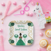 Sweet sixteenダークスキンプリンセスイン緑 ペーパープレート (パーティー)